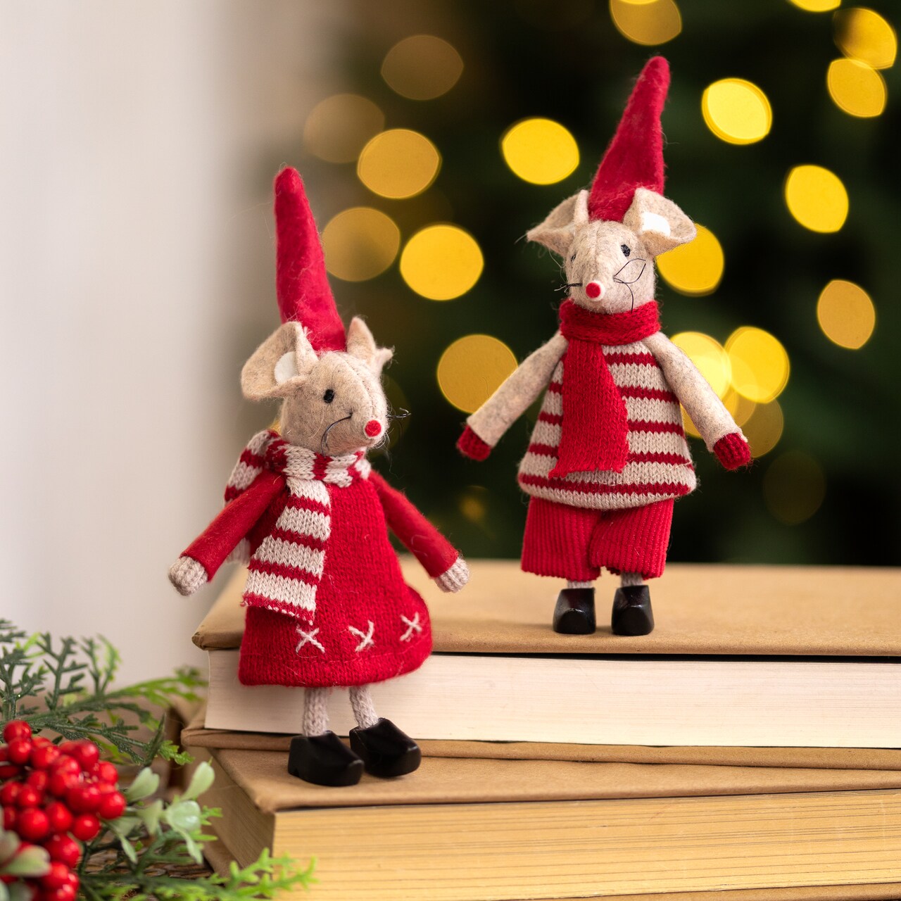 Northlight Standing Mice Christmas Decorations - 6" - Set of 2